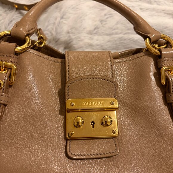 MIU MIU Vintage Madras Beige Leather Shoulder Bag - Picture 7 of 13